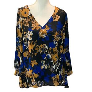 THALIA Sodi Floral Blouse with Dramatic Sleeve and Draped Back NWT